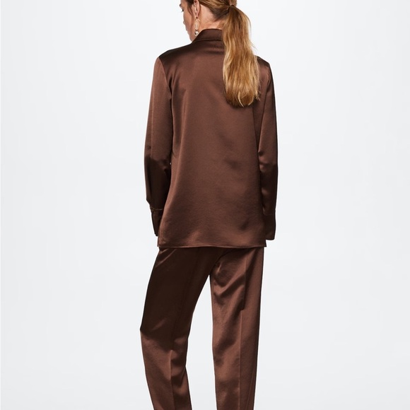 Mango NWT Satin double-breasted jacket Brown Small - Picture 5 of 8